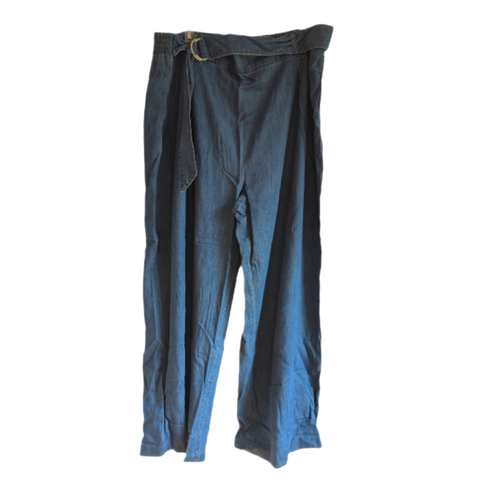 Palazzo Denim Pants with Built-in Cinch Belt